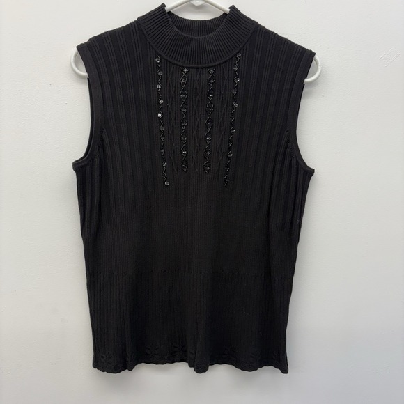 R Q T Women's PXL Black Beaded Sleeveless Turtleneck‎ Sweater - Picture 1 of 7